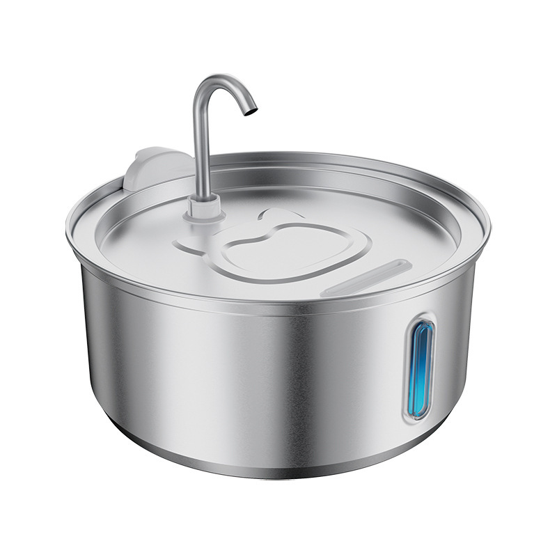 Dispensador de agua para mascotas de acero inoxidable 4L explosivo transfronterizo Dispensador de agua para perros y gatos LED de gran capacidad con ventana redonda