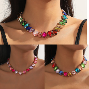 Cross-border Europe and the United States cross-border jewelry niche design light luxury full diamond collar sweet cool tassel rhinestone necklace manufacturers