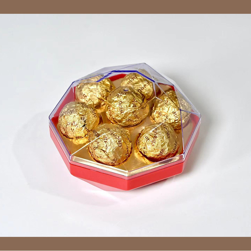 7 cajas de plástico de octogono, chocolate Jinsha bola de dulces, caja de regalo de boda, caja de embalaje de plástico, dulces de boda especiales
