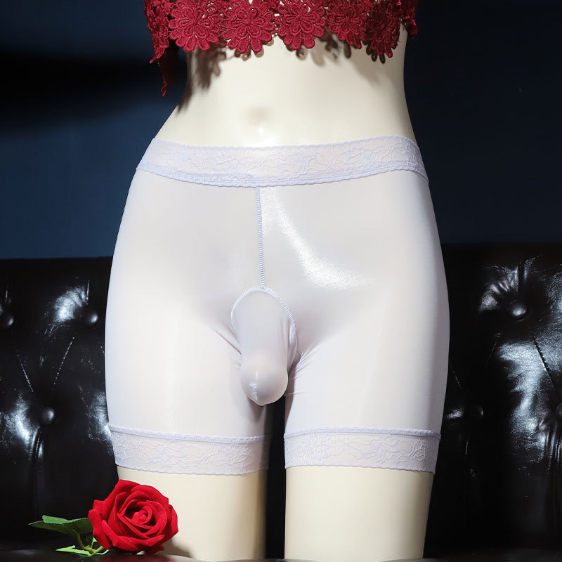 Ultra-thin silky men's boxers with jj set sexy shiny glossy transparent plus size U-shaped bag underwear