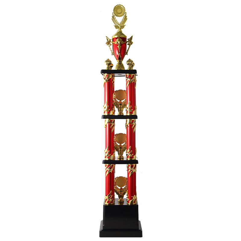 Nuevo gran trofeo de plástico cuatro columnas competición de arte concesión de premios grandes eventos contenido de producción de trofeos rojos al por mayor