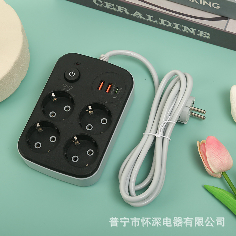 Enchufe multifuncional de estilo europeo, caja de color neutro blanco y negro, enchufe de comercio exterior ruso