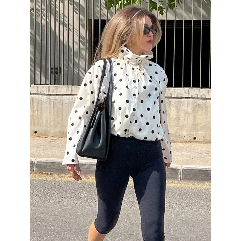 Chaqueta Corta con Estampado de Lunares y Cierre de Poliéster Manga Larga para Uso Casual