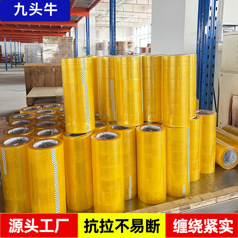 Fabricante al por mayor cinta bopp caja completa amarilla transparente rollo grande alta viscosidad embalaje logístico sellado cinta bopp