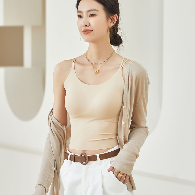 탕거 실크 슬립탑, 부드러운 지지력, 무봉제 핏, 아름다운 등 라인을 연출하는 속옷, 짧은 베이스레이어 슬립탑, 통기성