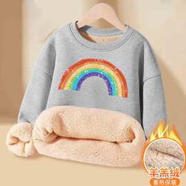 春秋季大码宽松气质休闲华棉复合羊羔绒加绒套头圆领童装卫衣上衣