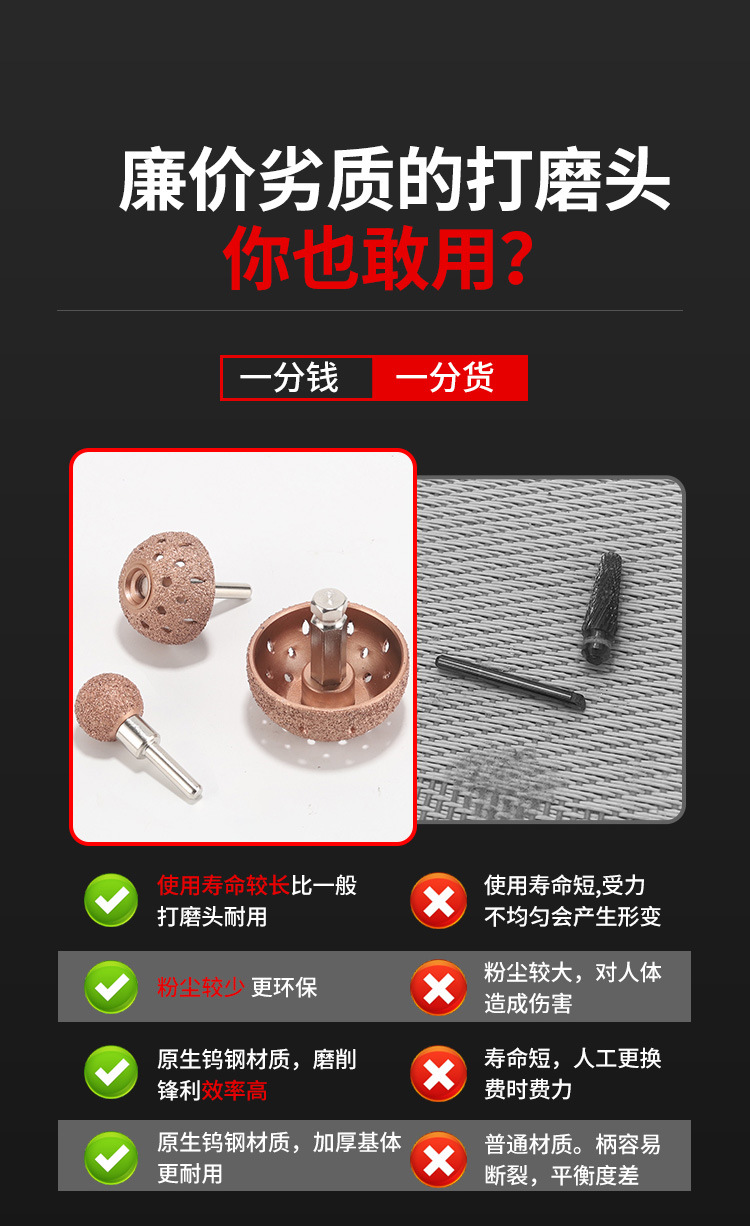 Tire Repair Grinding Head Tungsten Steel Grinding Wheel Car Tire Repair Tool Set Pneumatic Grinder Low Speed Grinding Brush