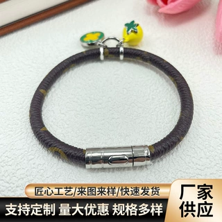 跨境老花皮按扣柠檬手链个性潮流小众风手环欧美时尚男女百搭手链