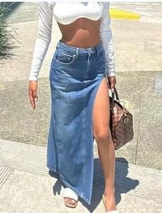 23 WS American high slit Denim skirt women's autumn new retro style high waist stretch sexy dress