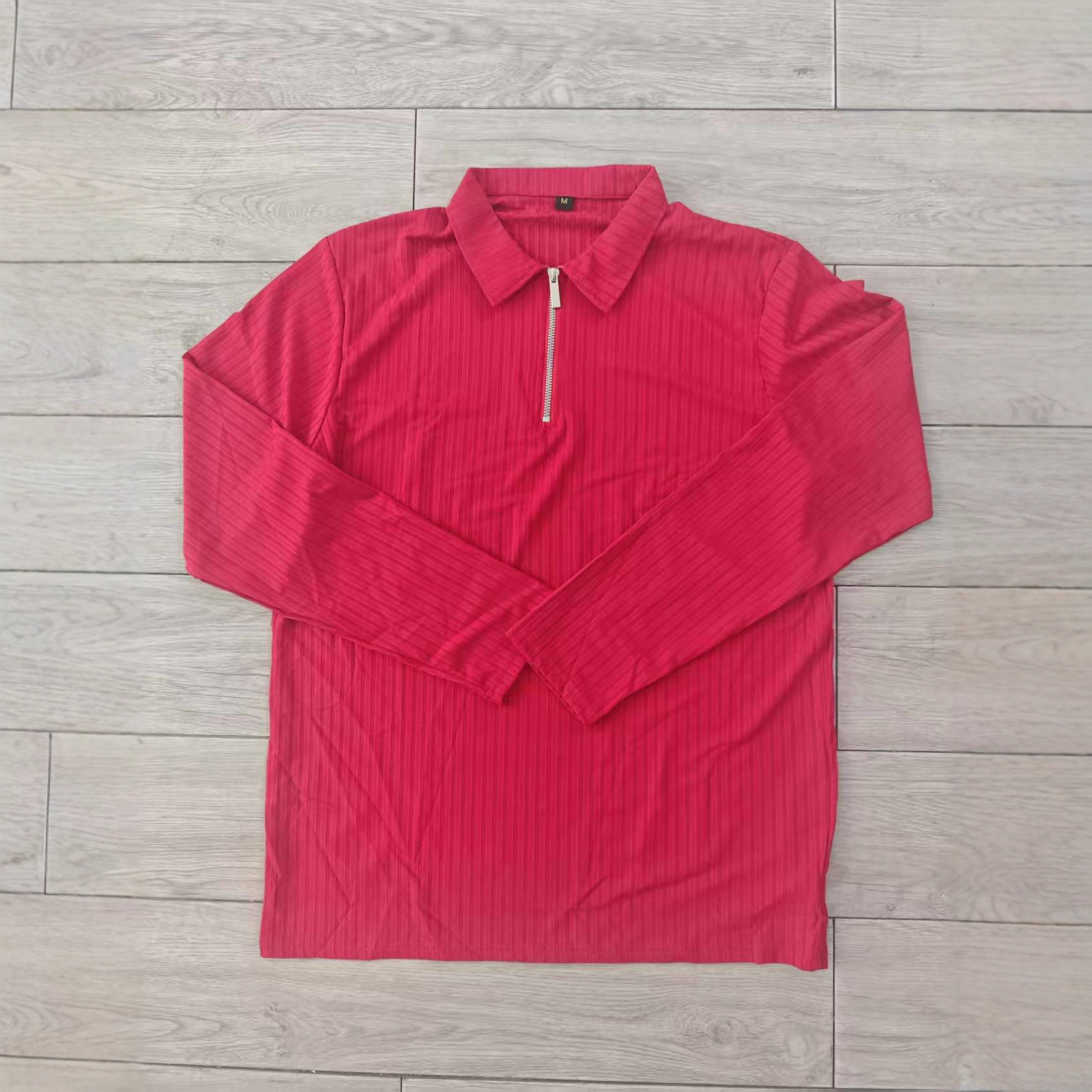Nuevos modelos transfronterizos europeos y americanos de otoño e invierno 2026 en AliExpress y Amazon: polo de manga larga a rayas con cremallera.