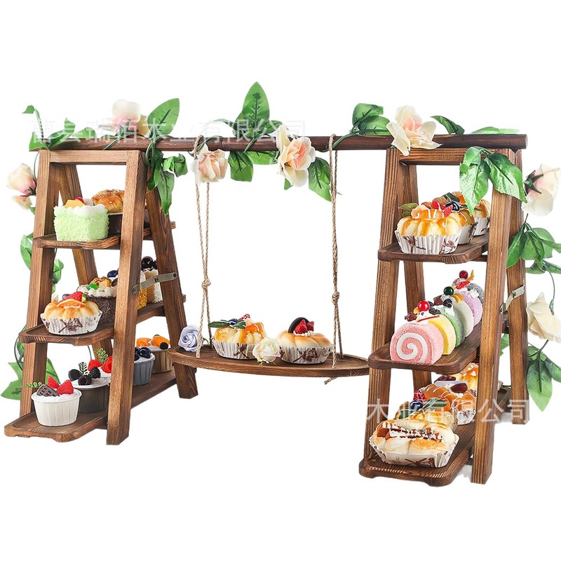 木製トレイ収納ラックカップケーキスタンドパーティー誕生日アフタヌーンティーデザートディスプレイスタンド装飾多層トレイ|undefined