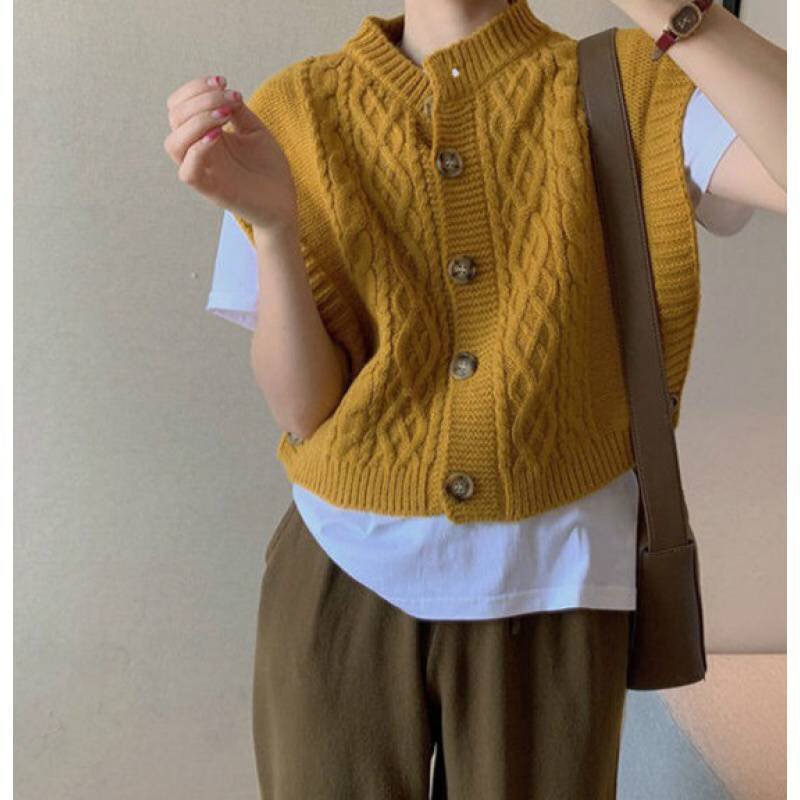 Retro solid color fashionable knitted vest