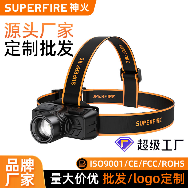 Personalizado fuego fuerte luz de largo alcance telescópico enfoque 90 ° faro de aventura al aire libre pescar correr por la noche camping faro portátil