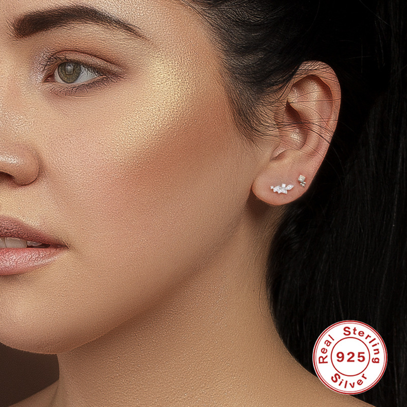 Flower Pattern 1 Piece Ear Cartilage Rings & Studs Fashion Flower 925 Sterling Silver Plating Inlay Zircon