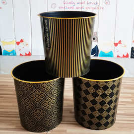 黑色金边垃圾桶 家用无压圈塑料垃圾桶 卫生间厨房客厅无盖垃圾篓