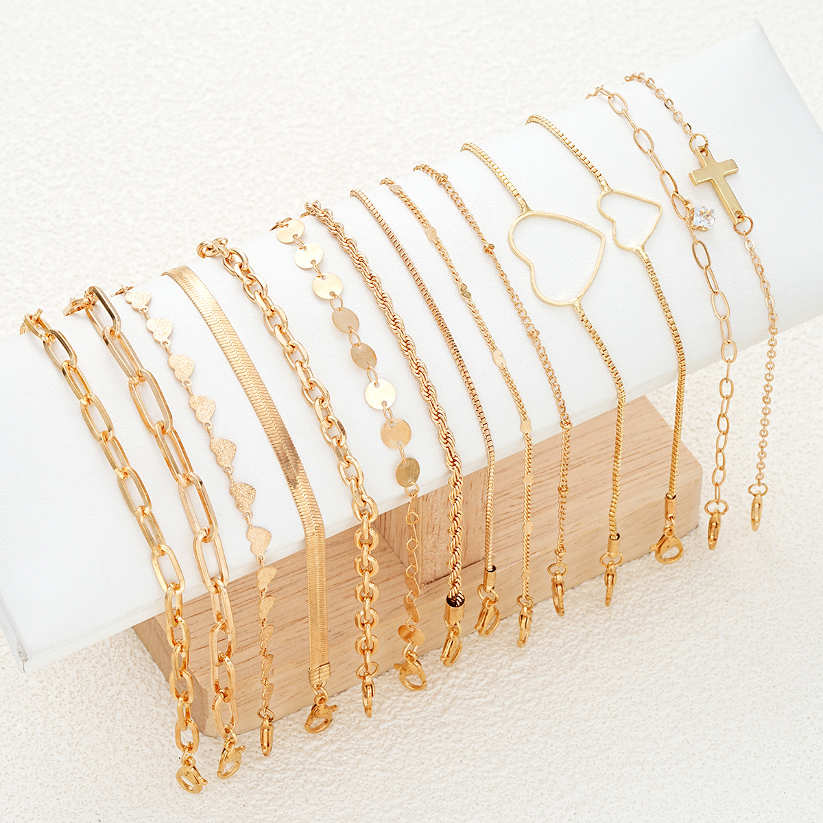 Nieuwe niche mode creatieve ronde liefde kruis armband 14-delige set ontwerp ketting armband_voghion.com
