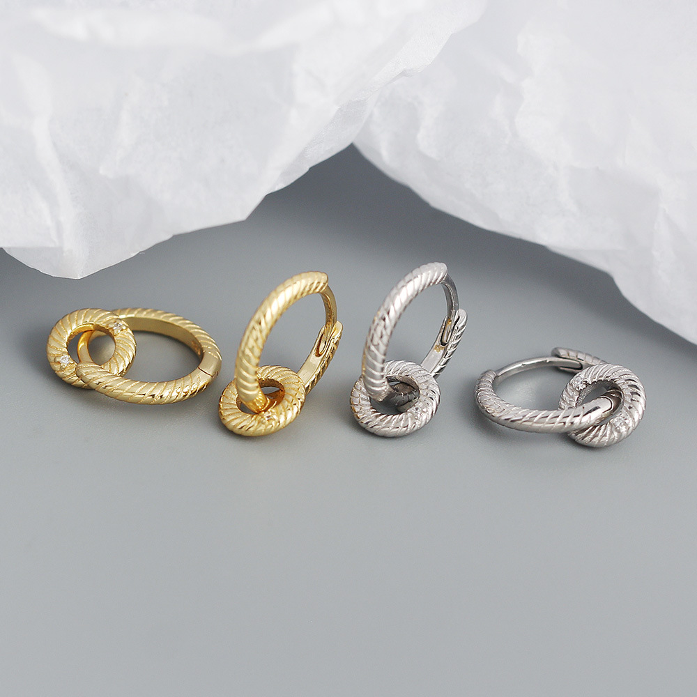Women'S Gender Yhe0380 S925 Silver Metal Wind Circle Rotating Retro Exaggerated Ear Buckle Silver Earrings