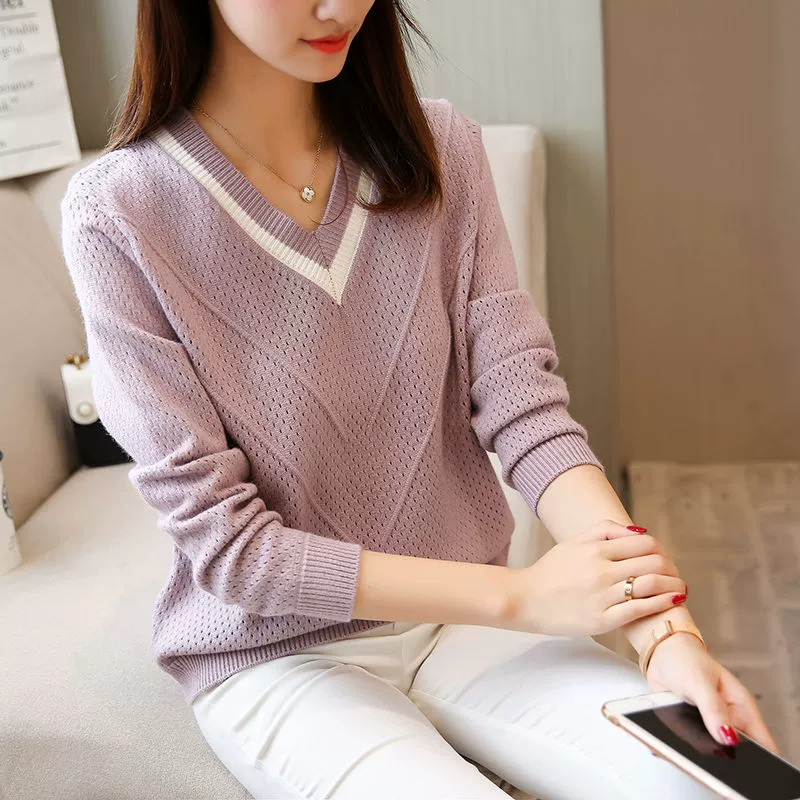 Autumn knitted short sweater, thin long-sleeve, oversize