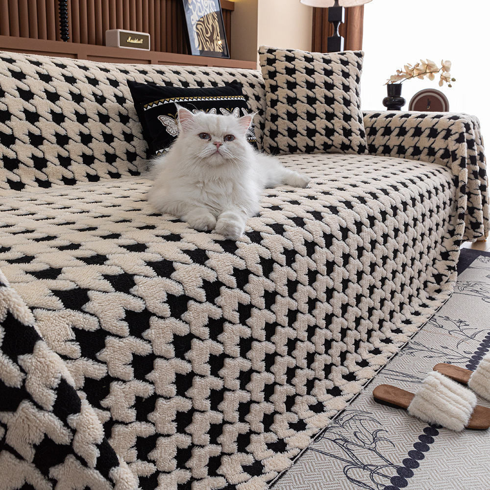 Cross-Border High-End Houndstooth Four-Season Universal Sofa Cover Full Cover Sofa Cover 2025 Anti-Slip Sofa Blanket Cushion