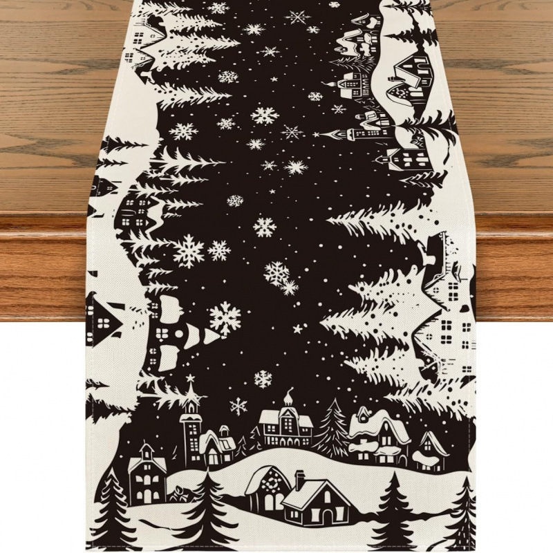 クロスボーダー Amazon クリスマスパーティー装飾テーブルフラグ雪だるまクリスマスツリーデザインホームキッチンプリントテーブルクロス|undefined