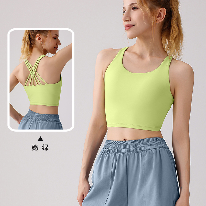 Europa y América yoga mujer chaleco deportivo fitness chaleco de cabina cruzada belleza de espalda ropa interior deportiva reunida sujetador