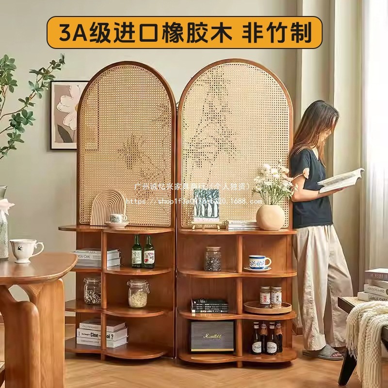 实木藤编屏风隔置物可移动客厅入户玄关遮挡家用卧室花座屏|undefined