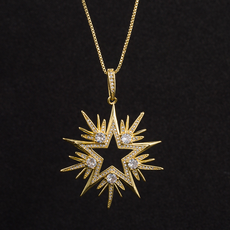 Fashion Copper Micro-inlaid Zircon Snowflake Hollow Five-pointed Star Necklace Accessories display picture 2