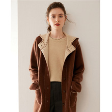 连帽羊绒大衣女秋冬带兜加厚空气层保暖中长款外套外穿针织衫