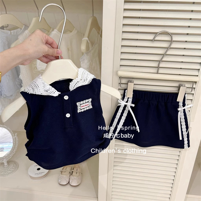 塩レモン七babyセット2025新型洋気子供蝶結びニットベスト上着つぼみスカート2点セット