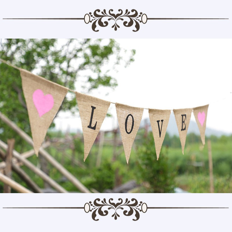 麻布三角旗 婚庆派对拉旗 派对彩旗 麻布 LOVE 商家主营