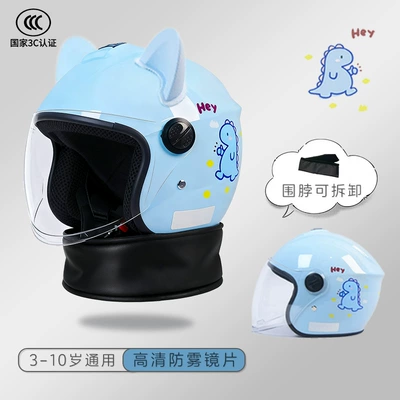 Safety Helmet for Ages 3 to 12, Motosiklet kaskı (dəbilqə) - 3c-certified-upgraded-detachable-scarf-blue-dinosaur-cat-ears-anti-fog-lenses