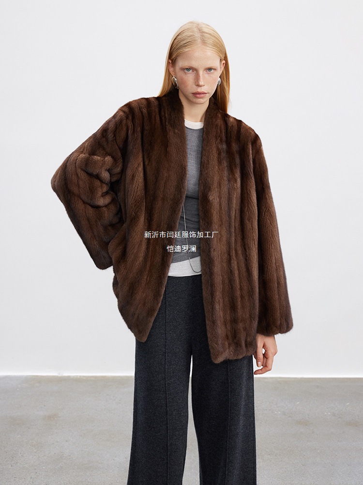 恺迪罗澜.轻熟辣妹 极简进口紫标小母貂整貂仿水貂全抽皮草外套女