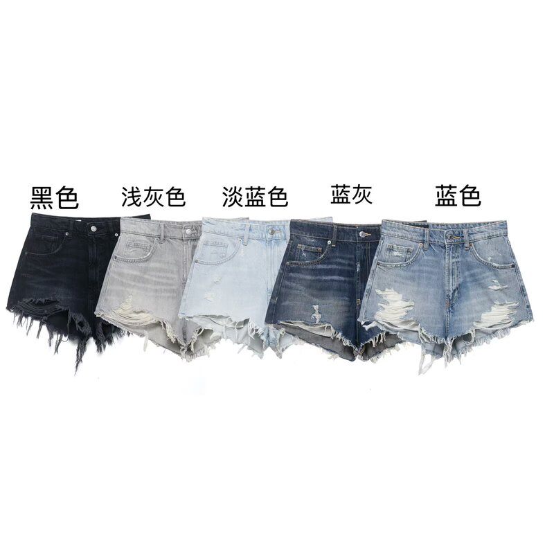 Pb&Za Women's Clothing 2026 Summer New Style Hot Girl Style Frayed Ripped High-Waisted Denim Shorts 4365001 Pb&Za Women's Clothing 2026 Summer New Style Hot Girl Style Frayed Ripped High-Waisted Denim Shorts 4365001