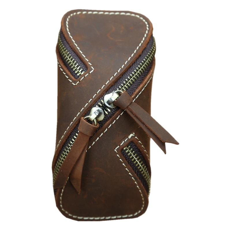 Creative Retro Crazy Horse Leather Key Bag Zipper Key Card Bag Door Car Retro Leather Men's and Women's Key Bag