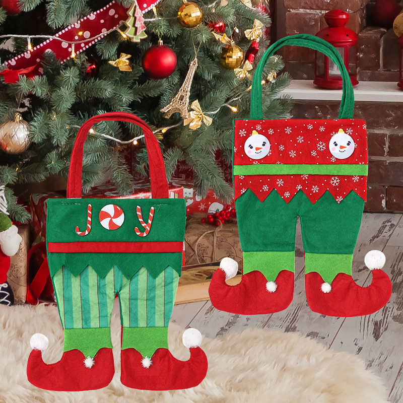 Cross-border new Christmas gift bag children's elf pants handbag Christmas Eve decorations apple bag candy bag