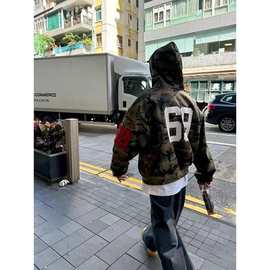 UNLG美式复古水洗迷彩刺绣连帽卫衣外套男秋冬季宽松休闲帽衫夹克
