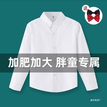 儿童白色衬衫加肥长袖棉加大版衬衣男童胖宝加肥学生表演出校服