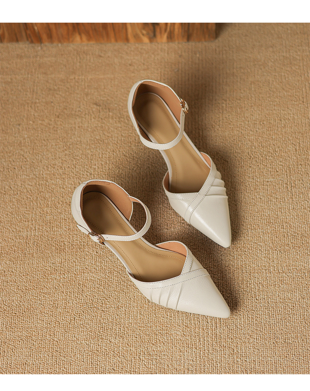 Giày sandal cao gót nữ quai ngang mũi nhọn da cừu gót 5,5 cm — đen chi tiết 19