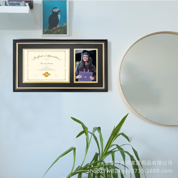 9x16inch Diploma Photo Frame Holds 6x8inch Certificates with 4x6inch Photos Black Gold Wooden Picture Frame