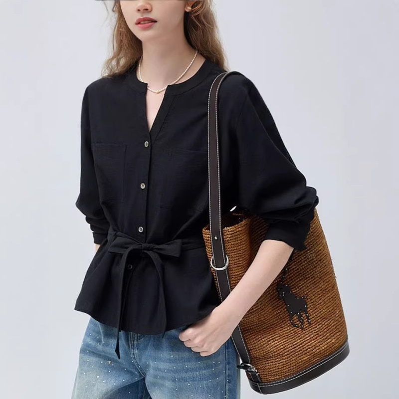 【Celebrity Style】Veag Chang Lyocell Black Shirt for Women 2026 New French Style Niche Waist-Cinching Spring Edition 【Celebrity Style】Veag Chang Lyocell Black Shirt for Women 2026 New French Style Niche Waist-Cinching Spring Edition