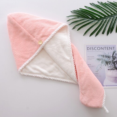 Coral velvet shower cap dry hair cap for women wholesale cute microfiber water-absorbent quick-drying double-layer thickened head dry hair towel