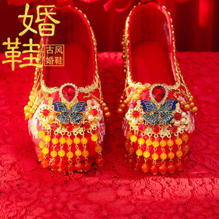 Red Bottom Rongyan Ancient Style Red Chinoiserie Hexiu Wedding Han Dynasty Wedding Shoes Ancient Costume Bride Beige Champagne Color Embroidered Shoes