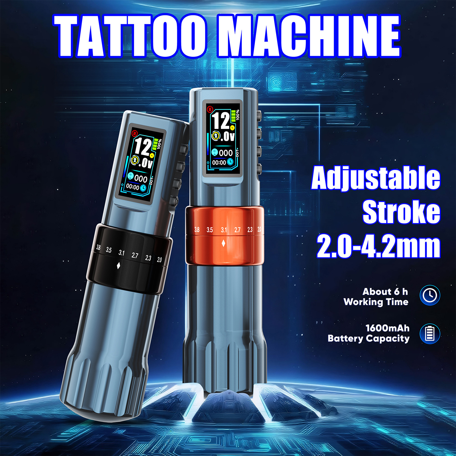 Tuffking recorrido ajustable máquina de tatuaje taza hueca motor inalámbrico pluma de batería conjunto completo de herramientas de tatuaje