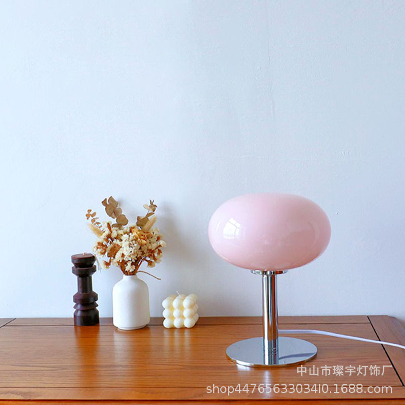 Lollipop Table Lamp Middle Cream Glass Living Room Bedroom Model Room Simple ins Girl Heart Decorative Table Lamp