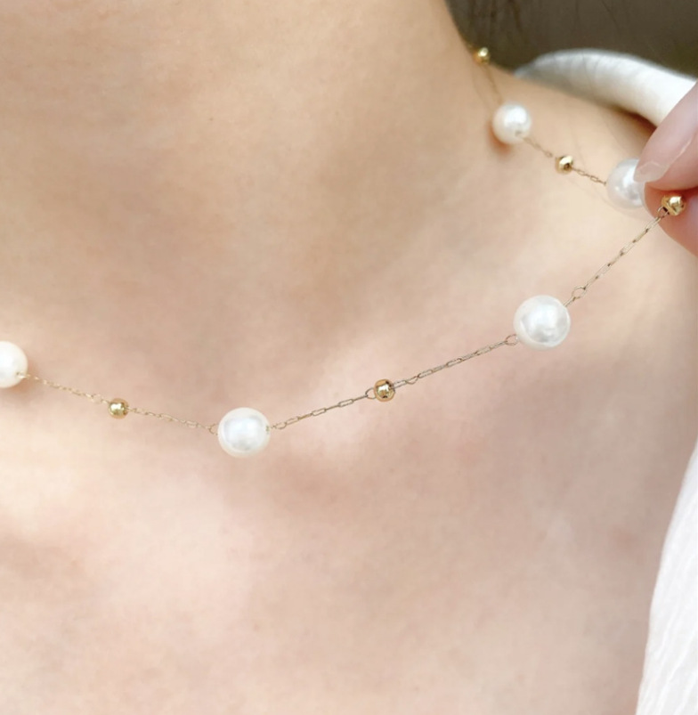 Women's 304 Stainless Steel PVD Coated 18K Gold Plated Plating Round Artificial Pearls Necklace Imitation Pearl Jewelry display picture 2