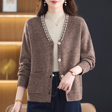 年轻款100%羊毛针织衫秋冬中年女士外套大码宽松羊毛衫开衫妈妈装，女装针织衫/毛衣，妃慕昵服饰