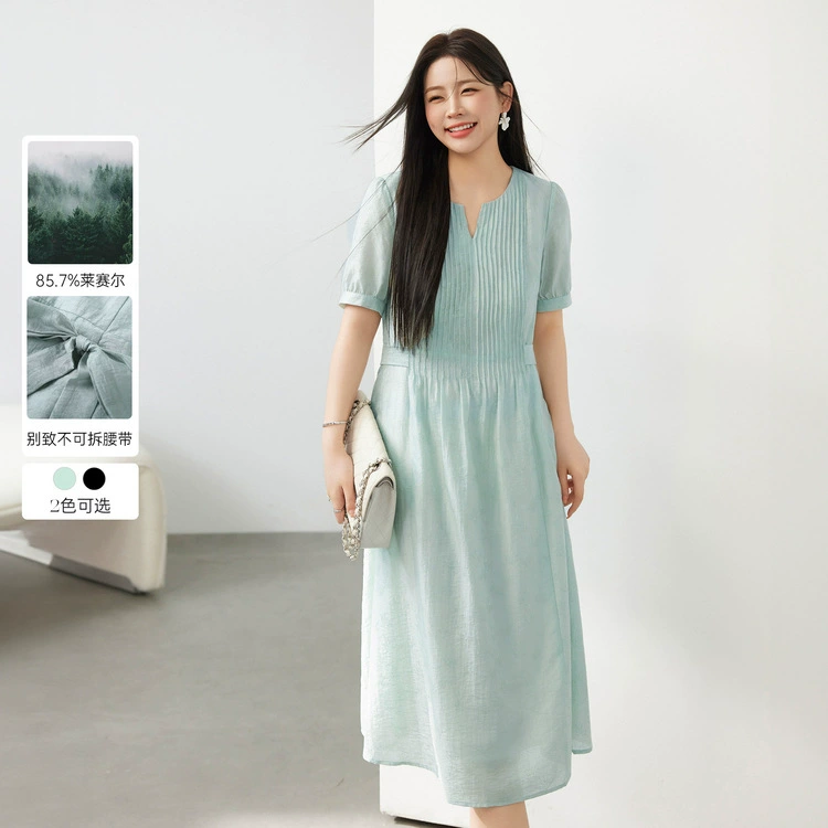 Flat Show большой размер женской одежды простой темперамент, тонкая текстура, шелковое платье жирный mm2024 летний новый стиль