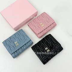 新しい MM プリーツシープスキン 70% off 小銭入れショートウォレットカードホルダー本革財布大容量カードホルダー