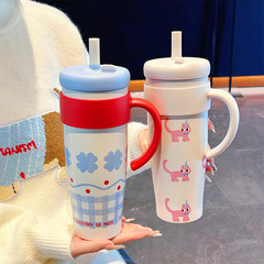 ロックコア創意氷覇カップ高颜値女子ハンドル保温カップ家庭用オフィスデスクトップステンレスストローカップ