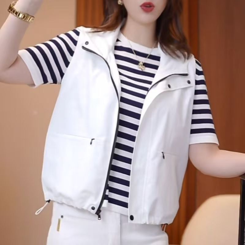 欧洲站2025春款女装欧货马夹连帽纯色时尚马甲坎肩女百搭显瘦直销|undefined